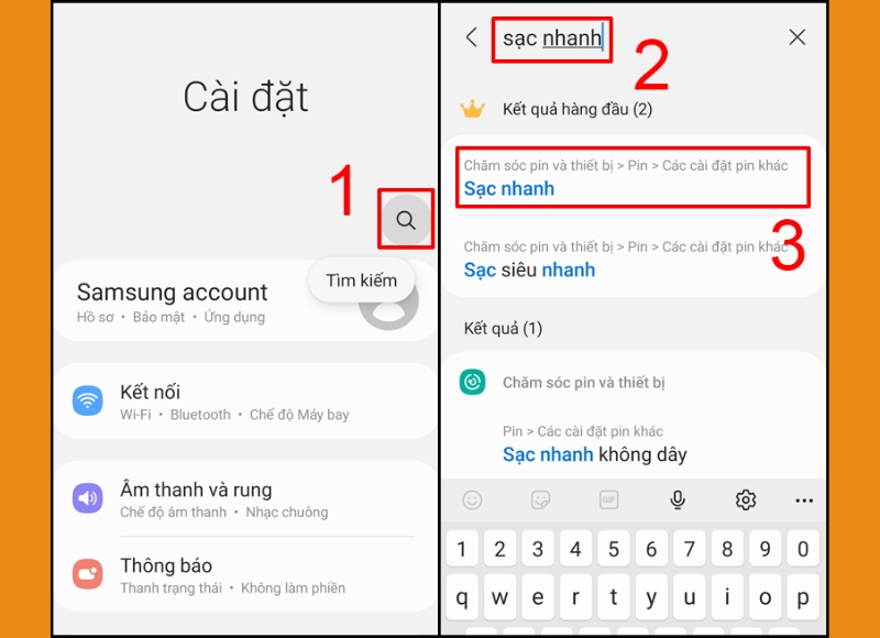 cài đặt sạc nhanh trên Samsung