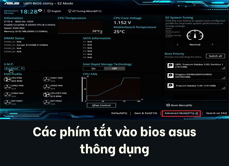 phím tắt vào bios asus
