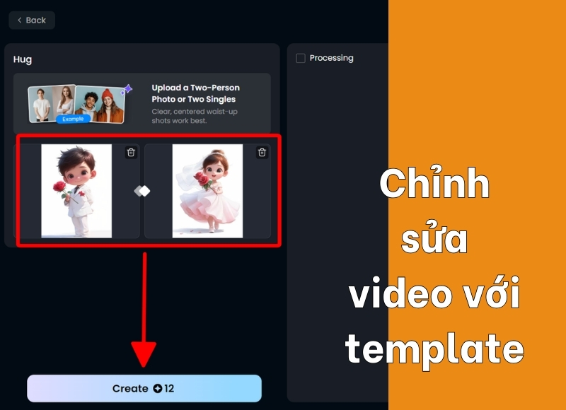 tạo video ôm nhau bằng vidu video