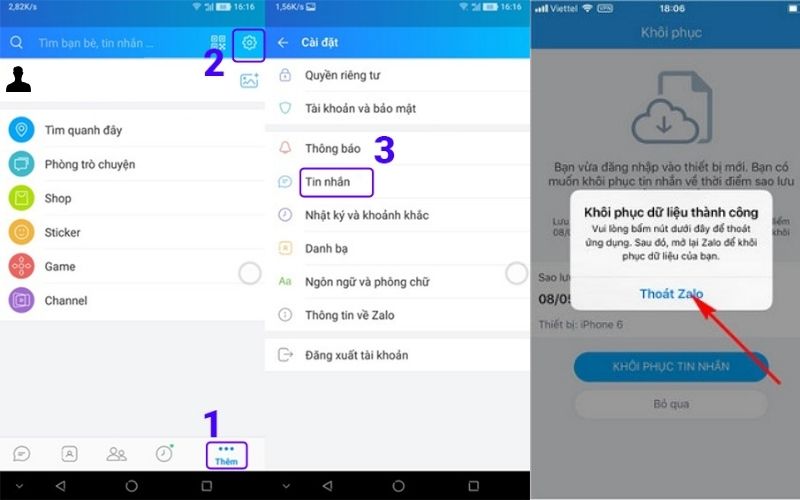 cách khôi phục tin nhắn zalo