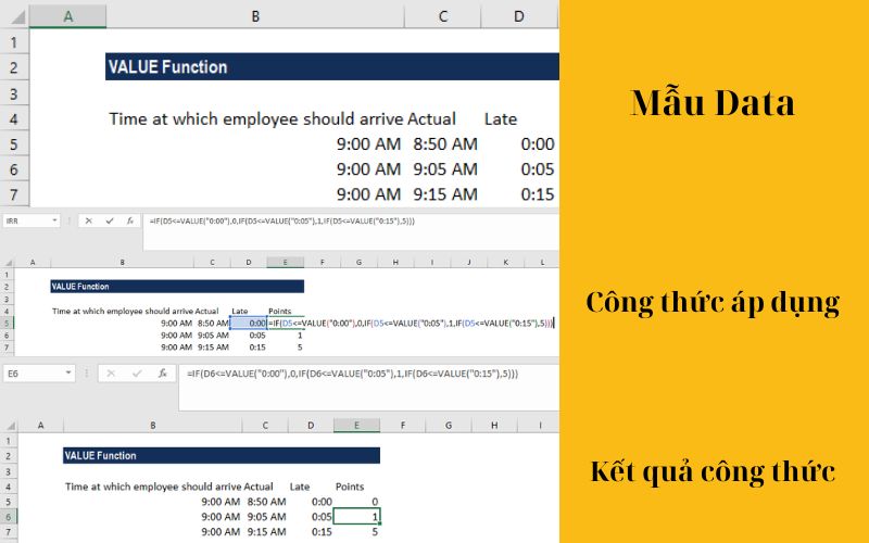 sử dụng hàm value trong excel