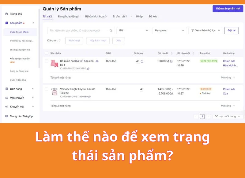 Kiểm tra trạng thái sản phẩm sau áp dụng cách đăng sản phẩm lên tiktok shop