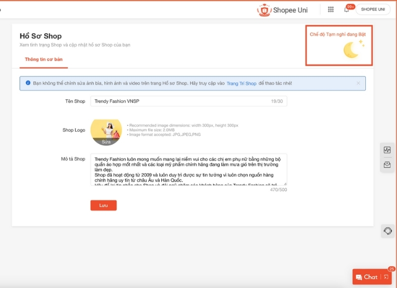 bật chế độ tạm nghỉ shopee trên điện thoại