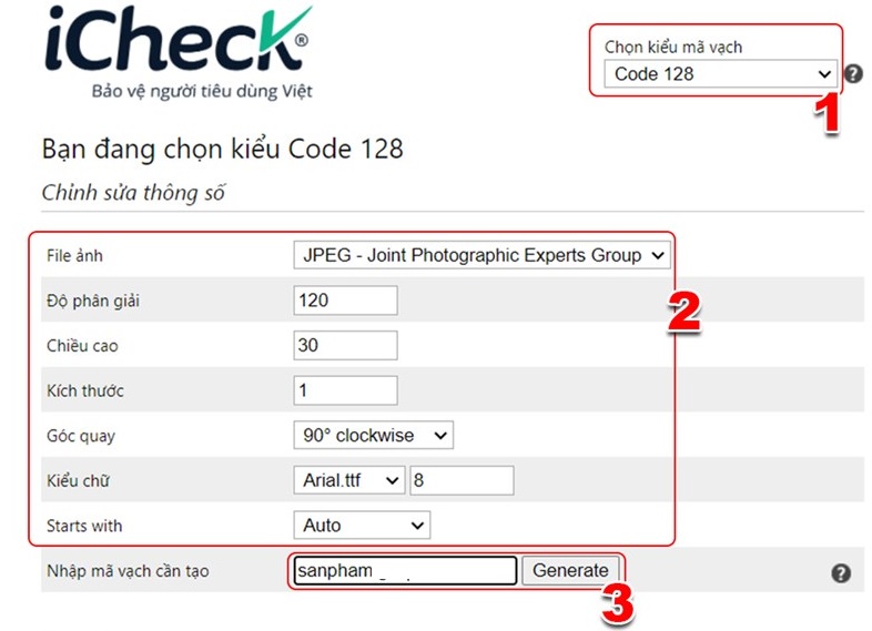 Tạo mã vạch bằng công cụ iCheck bước 1