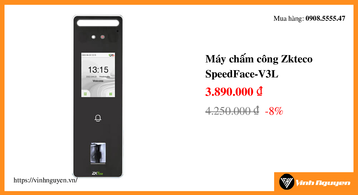 Máy chấm công Zkteco SpeedFace-V3L Chính hãng