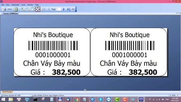 Mỗi loại barcode có một cách in khác nhau